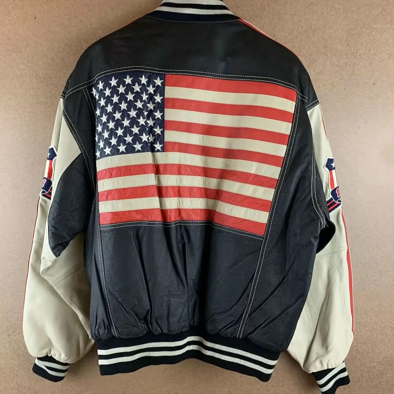 Michael Hoban Usa Flag Leather Bomber Jacket | Jacketsland