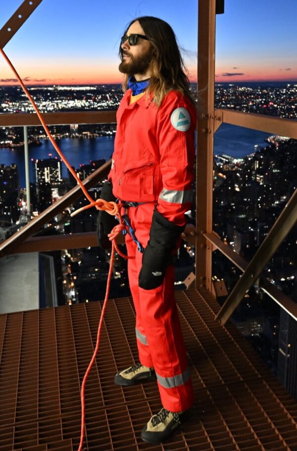 Jared Leto Climbing Empire State Building Red Jumpsuit
