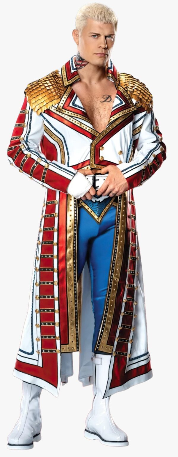 Smack Down WWE Wrestler Cody Rhodes White Military Long Leather Coat