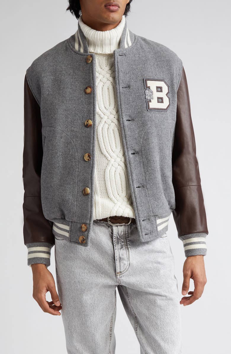 Brunello Cucinelli Wool & Leather Varsity Jacket | Jacketsland