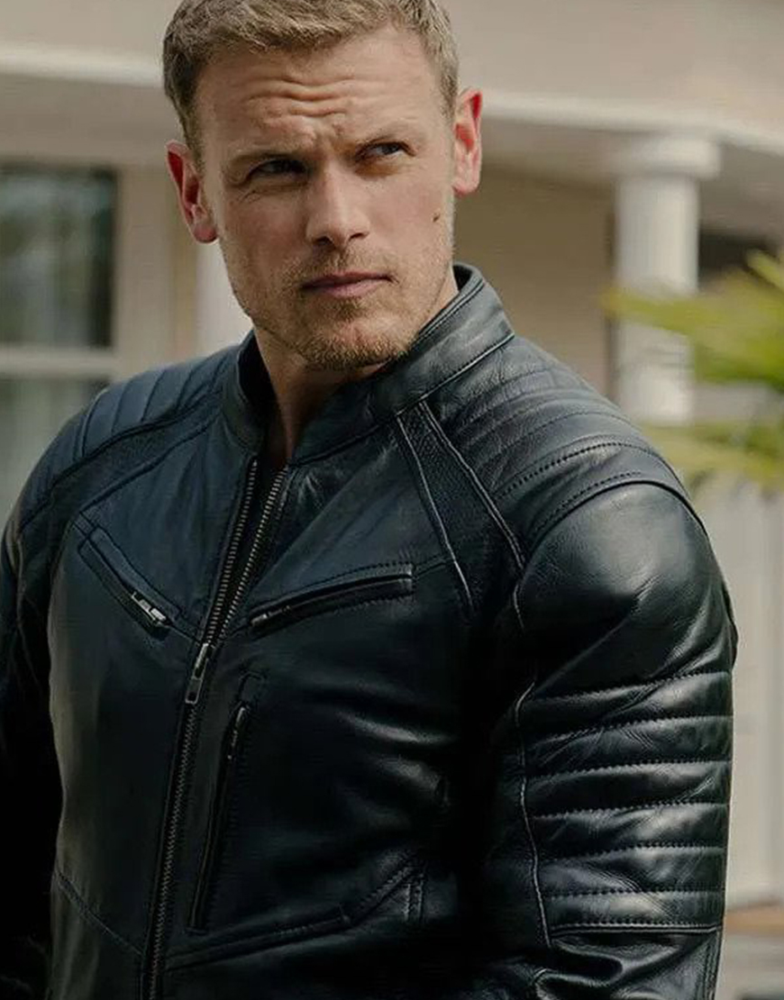 The Couple Next Door 2023 Sam Heughan Black Leather Jacket