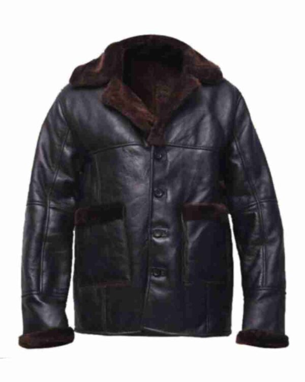 Men Black Button Shearling Jacket