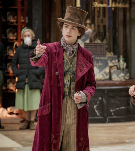 Timothée Chalamet Wonka Maroon Velvet Coat