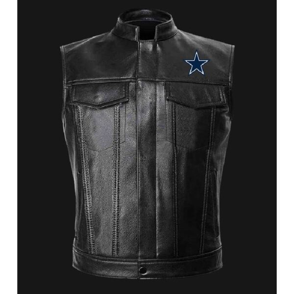 Nfl Team Dallas Cowboys Black Leather Vest