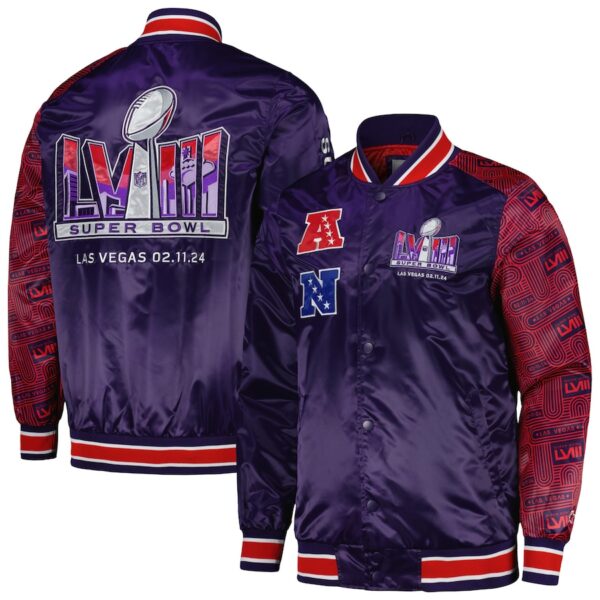 Super Bowl Las Vegas LVIII Starter Purple Full-Snap Varsity Jacket