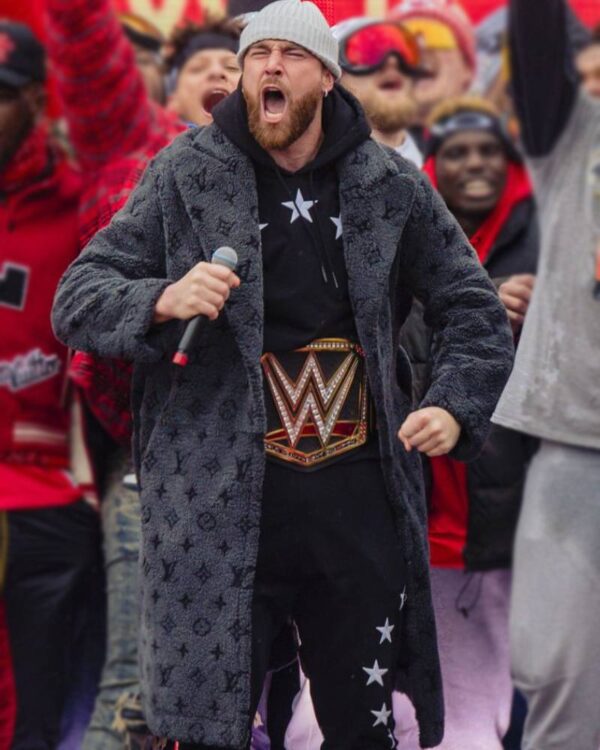 Chiefs Celebration Travis Kelce Louis Vuitton Grey Coat