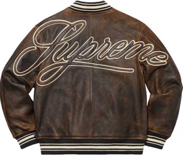 Supreme Black Leather Varsity Jacket