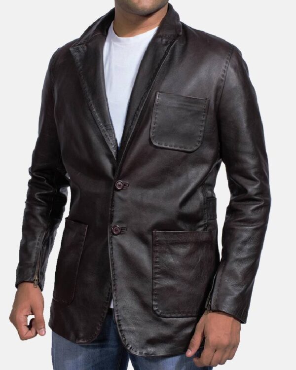 Wine Black Leather Blazer