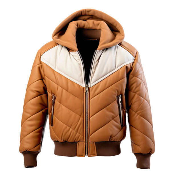 Men’s Brown Sheepskin Leather Puffer Jacket