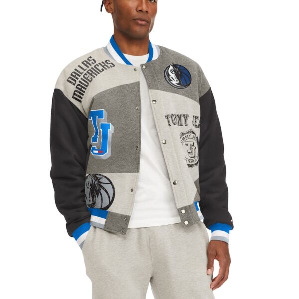 Men's Dallas Mavericks Tommy Jeans Gray James Fleece Full-snap Varsity Jacket