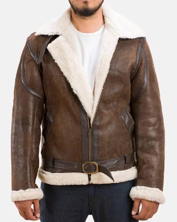 Men’s Brown Leather Aviator Shearling Jacket