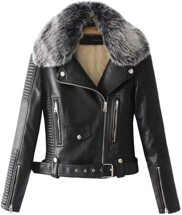 Women’s Faux Fur Quilted Moto Black Jacket