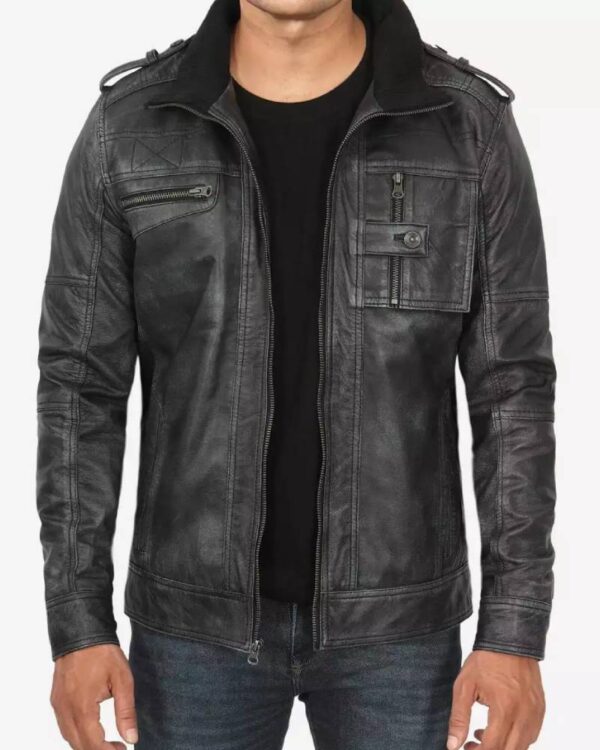 Men's Biker Style Black Leather Jacket