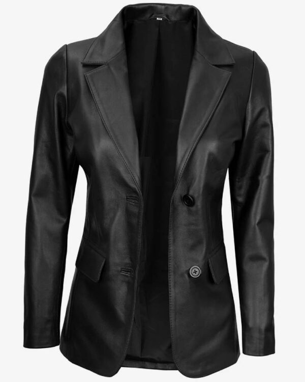 Shannon Women's Two Button Black Leather Blazer